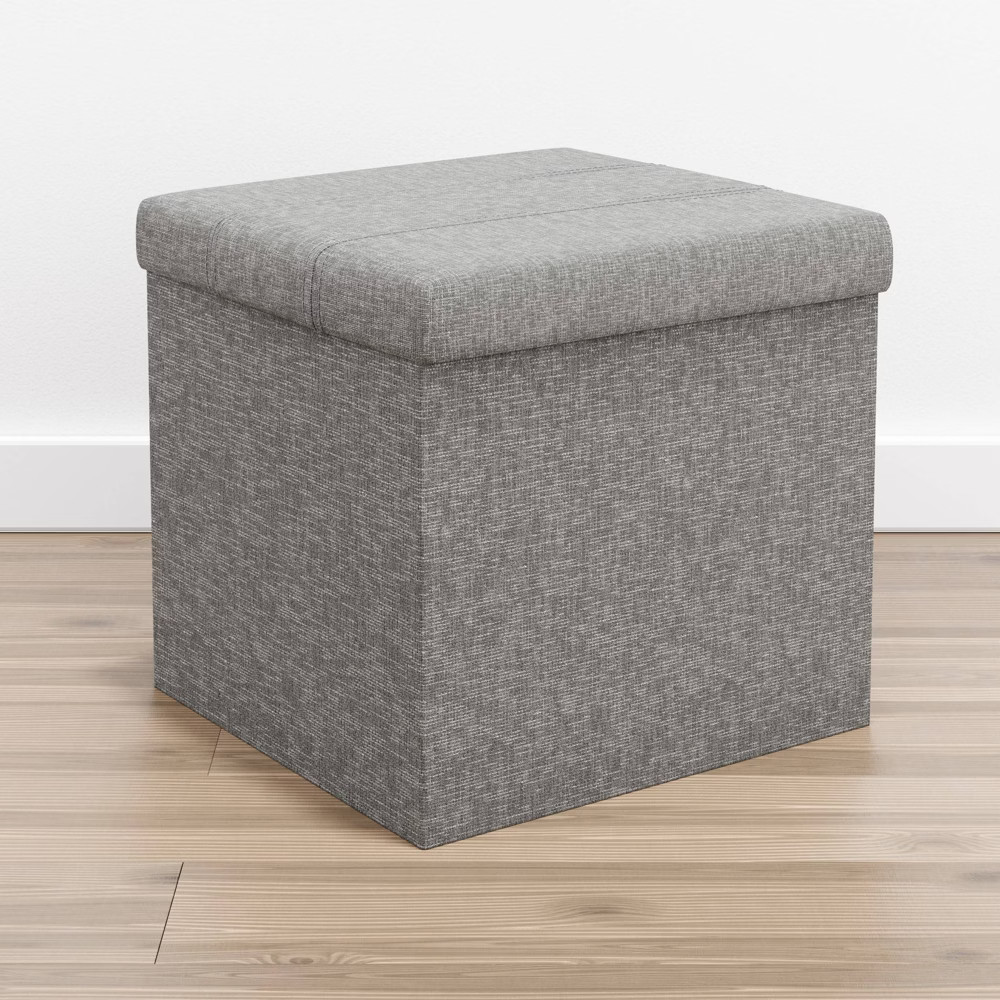 Foldable Square Storage Ottoman with Channel Tufting Gray Linen - Brookside Bed | Target