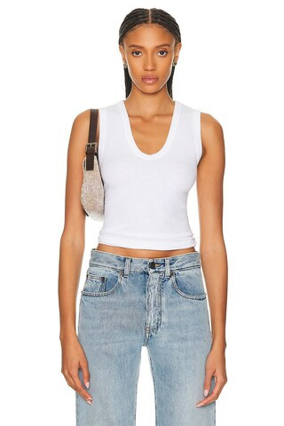 Enza Costa Textured Rib Sleeveless U Tank Top in White | FWRD 
