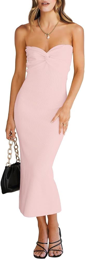 ANRABESS Womens Strapless Long Semi Formal Dress Sexy Summer Vacation Sleeveless Bodycon Cocktail... | Amazon (US)