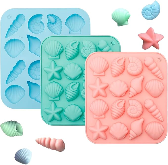 3Pcs Seashell Silicone Molds, Ocean-Themed Baking Molds for Chocolates, Candies, Ice Cubes, Soap,... | Amazon (US)