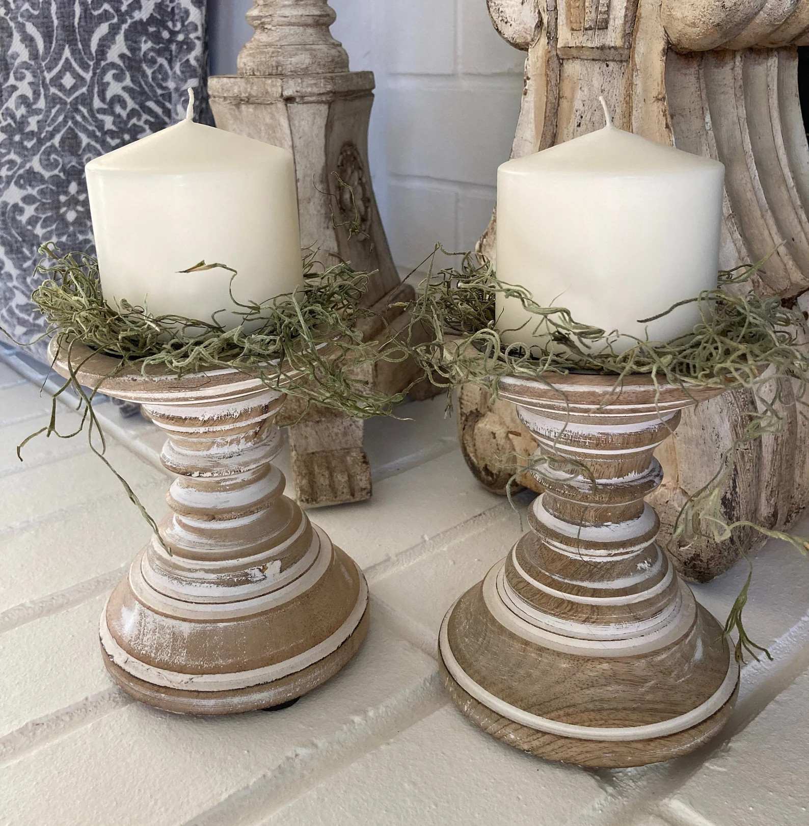 Set 2 Small Wooden Distressed Pillar Candle Holders Cottage | Etsy | Etsy (US)