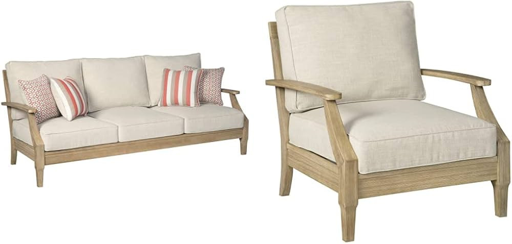 Signature Design by Ashley Clare View Coastal Outdoor Patio Eucalyptus Sofa + Lounge Chair Bundle... | Amazon (US)