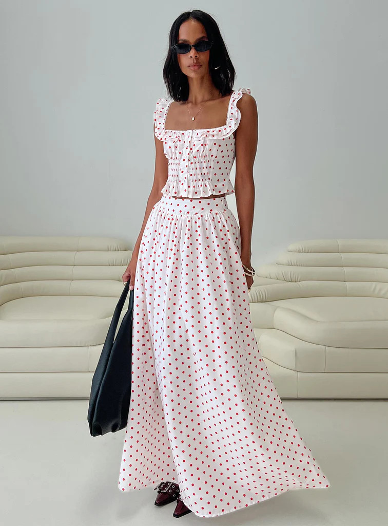 Valerio Maxi Skirt White / Red | Princess Polly US