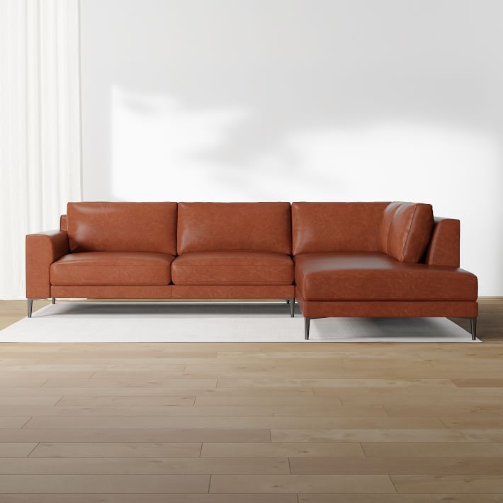 Harper Leather 2-Piece Bumper Chaise Sectional (107"–118") | West Elm (US)