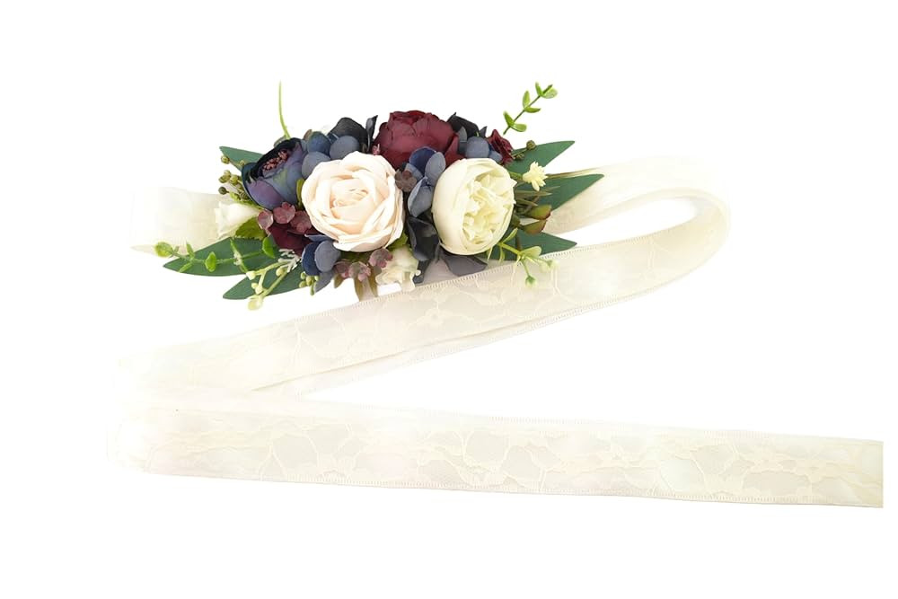 Flower Sash Navy Ivory Cream Floral Belt for Bride Flower Accessories Rose Sash for Flower Girls ... | Amazon (US)