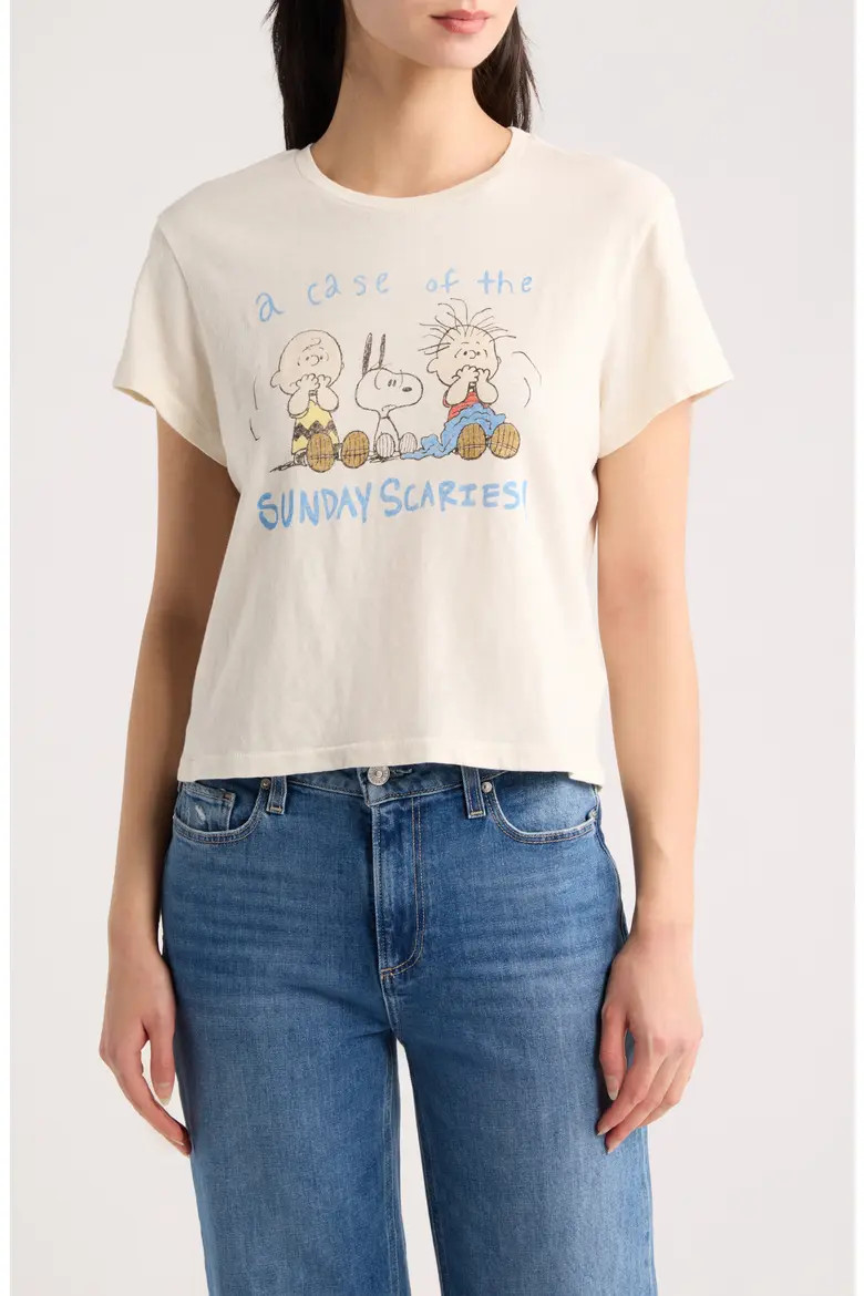 Re/Done '50s Boxy Cotton Scaries T-Shirt in Vintagewhite at Nordstrom, Size X-Small | Nordstrom