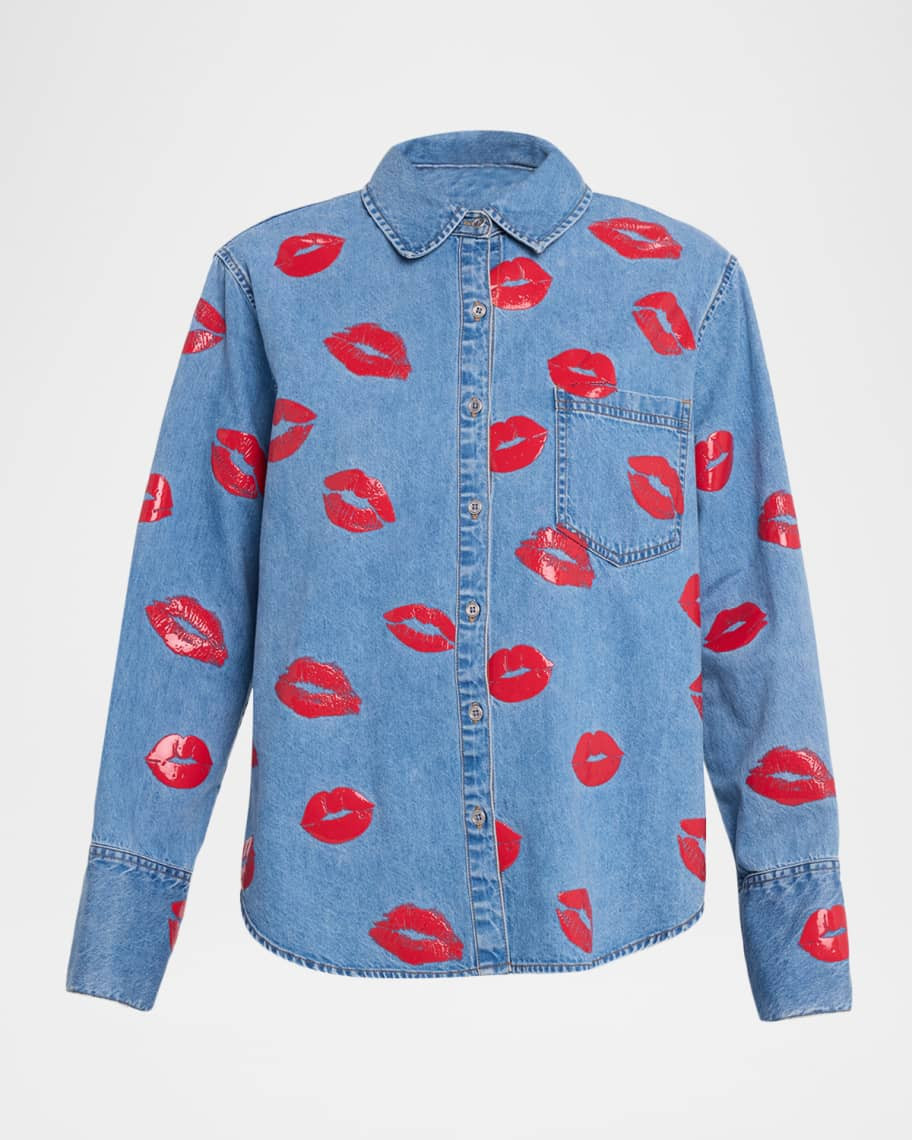 Finely Denim Lips Oversized Shirt | Neiman Marcus