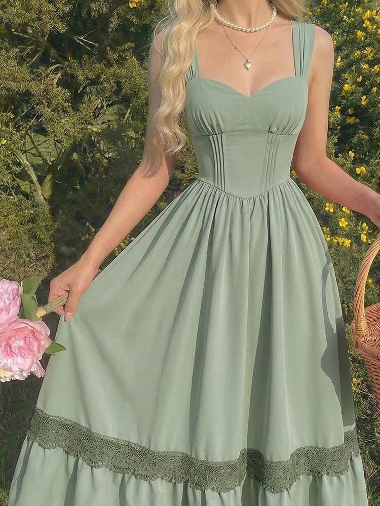 SHEIN MOD Vestido De Longitud Media, Elegante Y Sencillo, De Unicolor, Con Escote De Corazón Y Sin Mangas Para Mujer | SHEIN