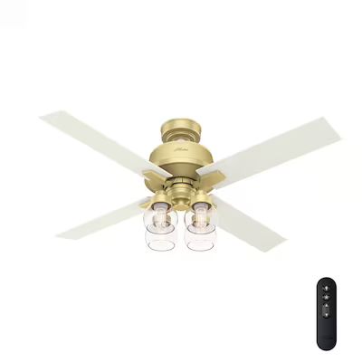 Hunter  Vivien 52-in Painted Brass LED Indoor Downrod or Flush Mount Ceiling Fan with Light Remo... | Lowe's