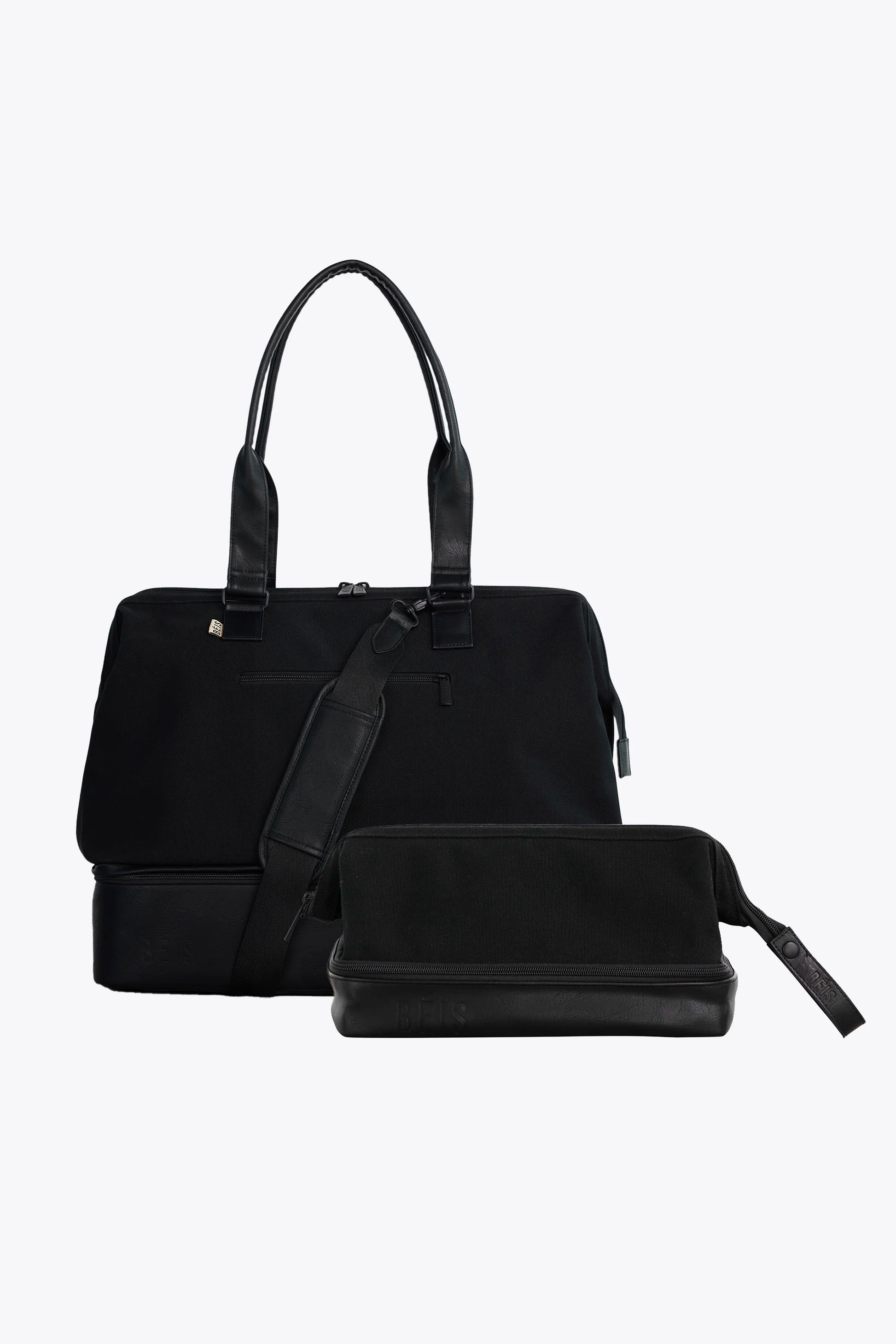 BÉIS ' The Weekend Travel Set" in Black - Weekender Bag + Dopp Kit Bundle | BEIS