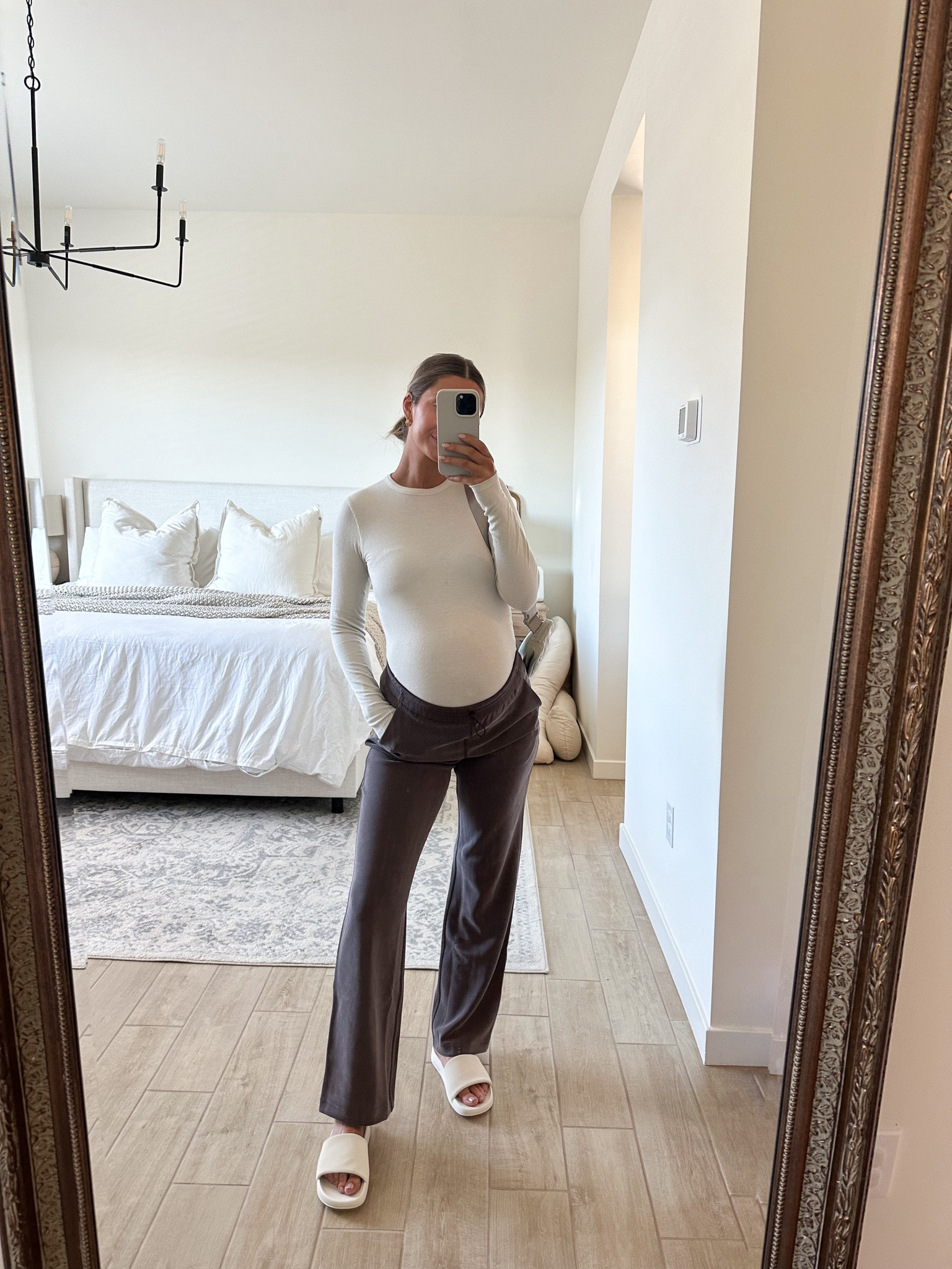 @lululemon spring finds that are bump friendly! 🫶🏽👼🏼💫. I own this top in 3 colors and I cannot recommend it enough - pregnant or not! The pants have always been a favorite as well so I was excited for a new color! 

Bone in top fits TTS (unless pregnant I’d recommend sizing up one size - I’m wearing a 6). Pants fits TTS color is Espresso (if pregnant I recommend sizing up 2 sizes). Shoes fit TTS & color is light ivory. 

#lululemoncreator #ad 

#LTKfitness #LTKbump