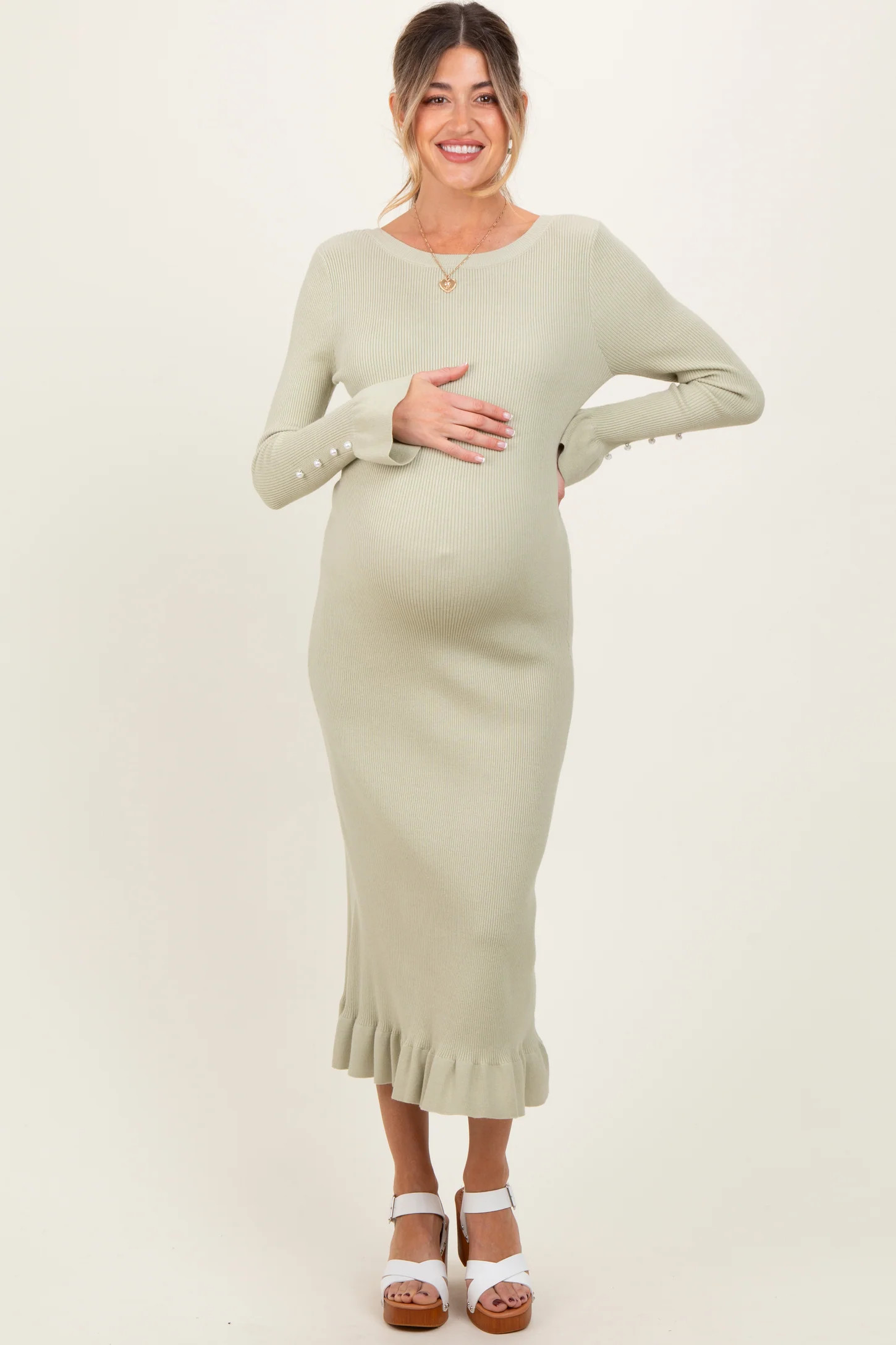 Light Blue Ribbed Knit Bow Back Maternity Maxi Dress | PinkBlush Maternity