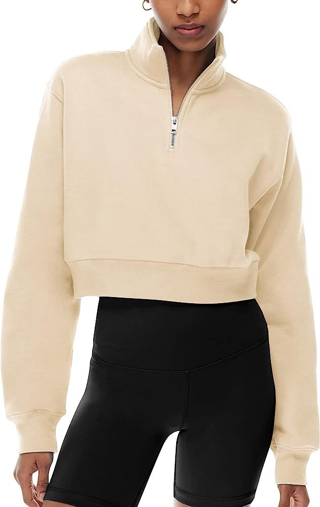 SAFRISIOR Women’s 1/4 Zip Sweatshirt Quarter Zipper Collar Drop Shoulder Long Sleeve Half Zip C... | Amazon (US)