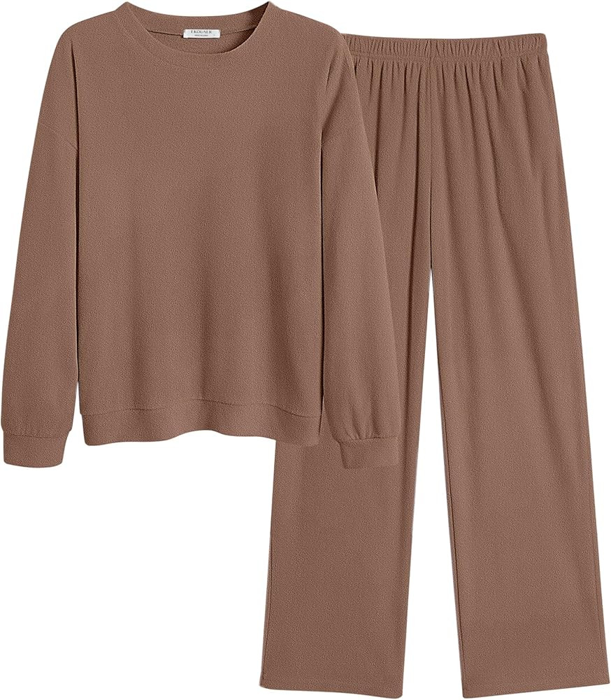Ekouaer Womens Pajama Sets Fuzzy Fleece Long Sleeve Sleepwear Comfy Pjs 2 Piece Lounge Set Nightw... | Amazon (US)