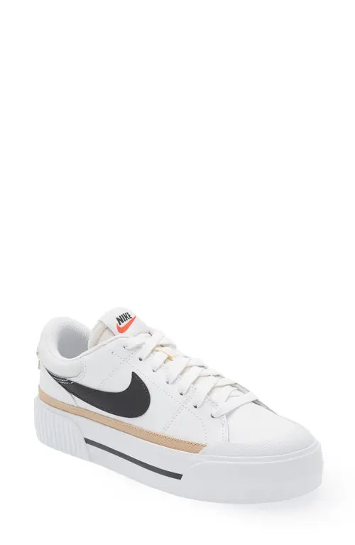 Nike Court Legacy Lift Platform Sneaker in White/Black Hemp Team Orange at Nordstrom, Size 6.5 | Nordstrom