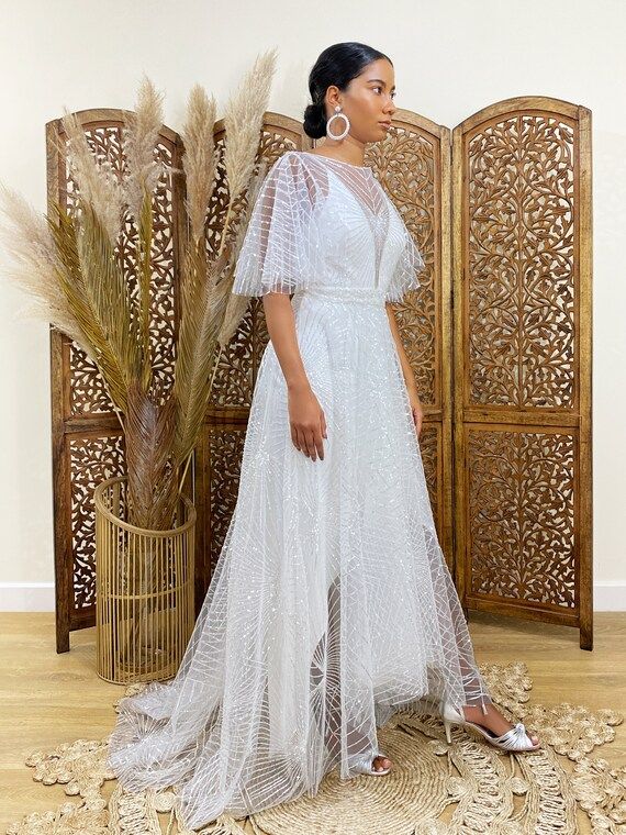 boho wedding dress, wedding dress, sequin wedding dress, caftan wedding dress, sequin dress, styl... | Etsy (US)
