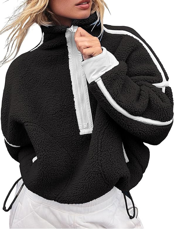 Women's Oversized Fleece Sweatshirt Long Sleeve Half Zip Sherpa Hoodie Fleece Pullover Top With P... | Amazon (US)