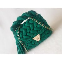 Handmade Knitted Green Bag T-Shirt Yarn Crochet, Shoulder Bag | Etsy (US)