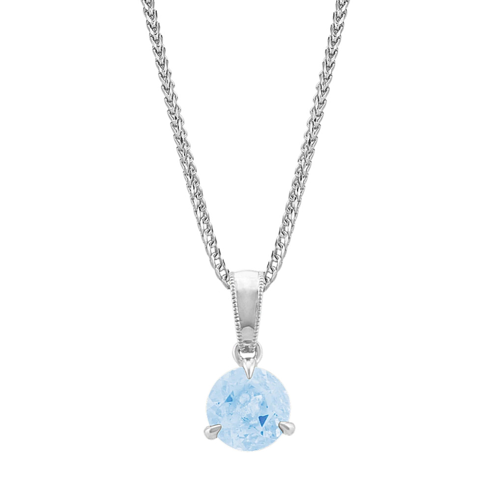 Aquamarine Solitaire Pendant in Sterling Silver | Shane Co
