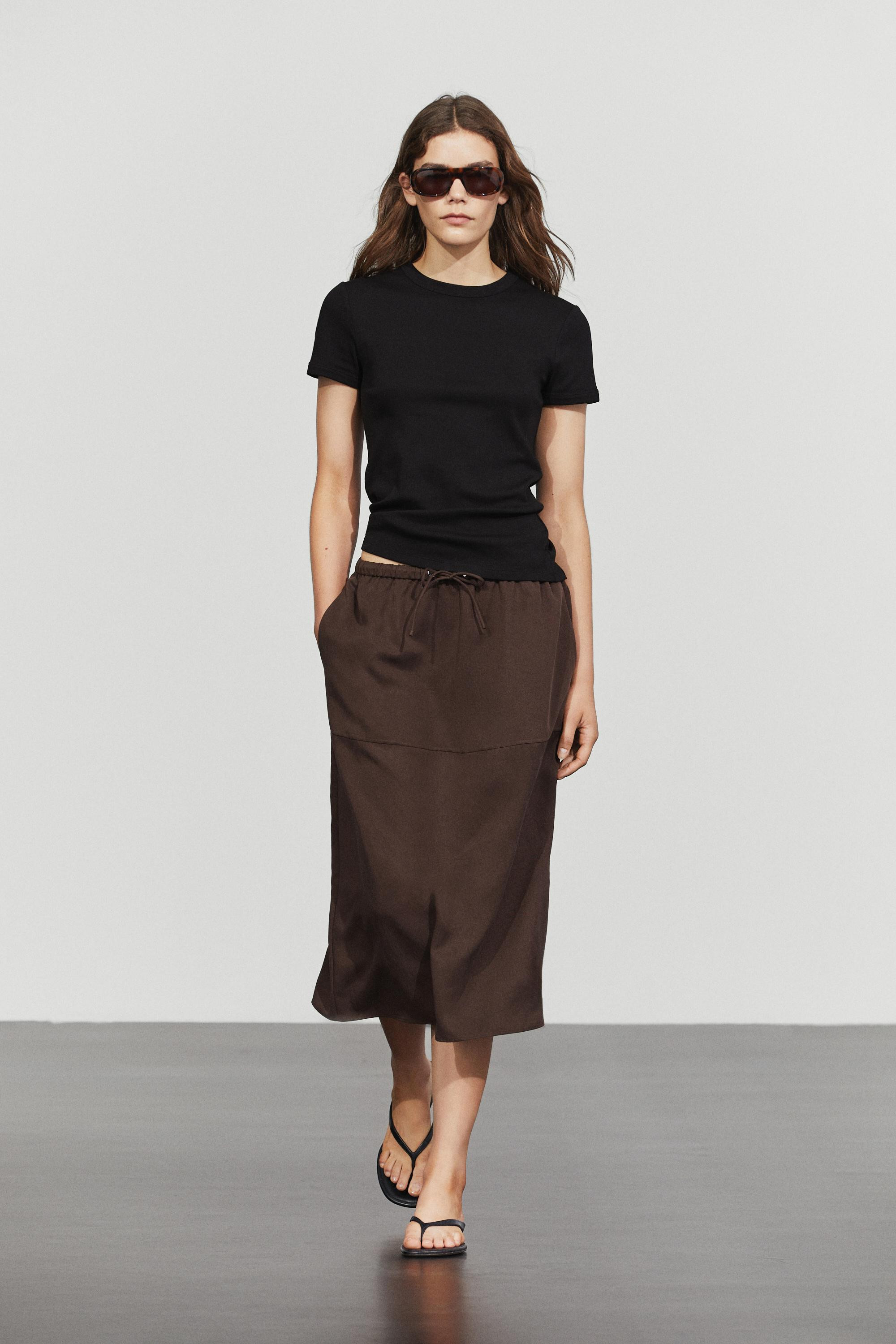 Flowing midi skirt with drawstring | Massimo Dutti UK