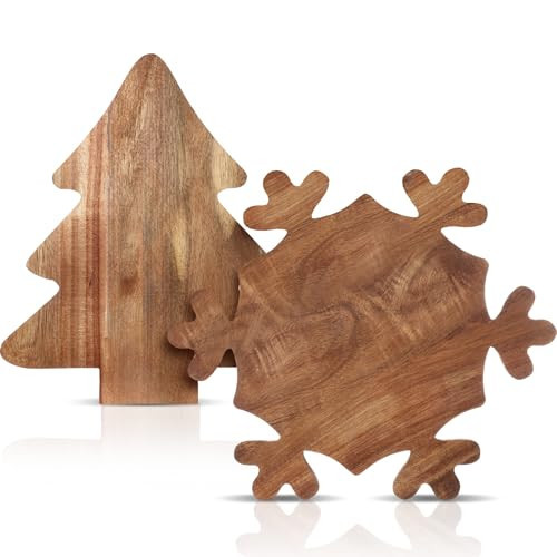 Umigy 2 Pcs Christmas Charcuterie Boards Christmas Tree Wooden Cutting Board with Handle Antler Acacia Wood Cute Cutting Board for Cheese Fruit Bread Salad Vegetables Snack Dessert(Snowflake Style) | Amazon (US)
