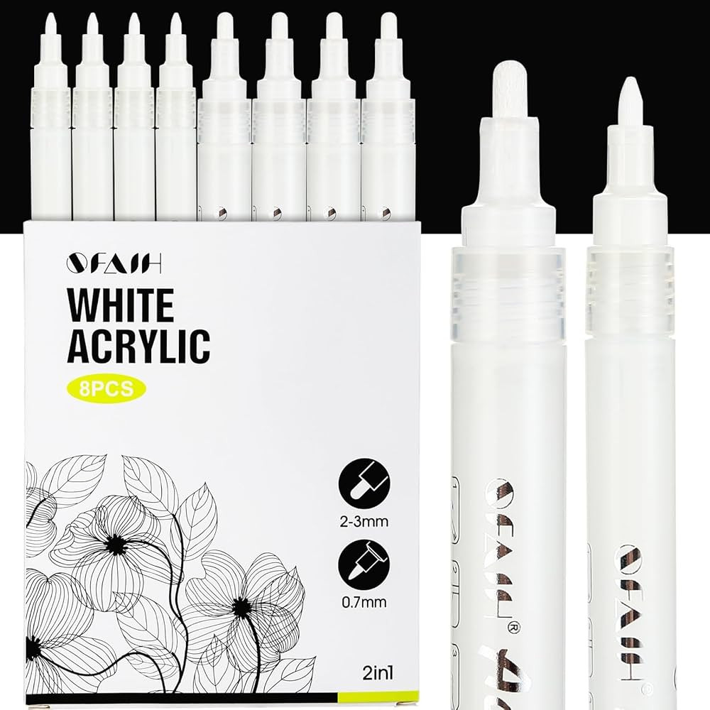 SFAIH Acrylic White Paint Pens - 8 Pack 2-3MM Medium Tip & 0.7MM Extra Fine White Paint Marker fo... | Amazon (US)