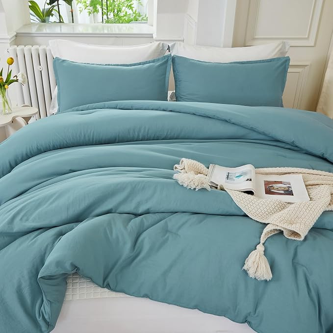 Litanika Grayish Teal Comforter Queen Size, 3 Pieces Lightweight Solid Bedding Set, All Season Fl... | Amazon (US)