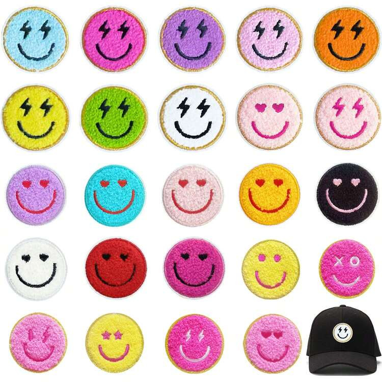 6/8/12/14/16/18/24/30pcs Smiling Face Embroidered Patches, Colorful Heart Eyes Iron-On/Sew-On Pat... | SHEIN