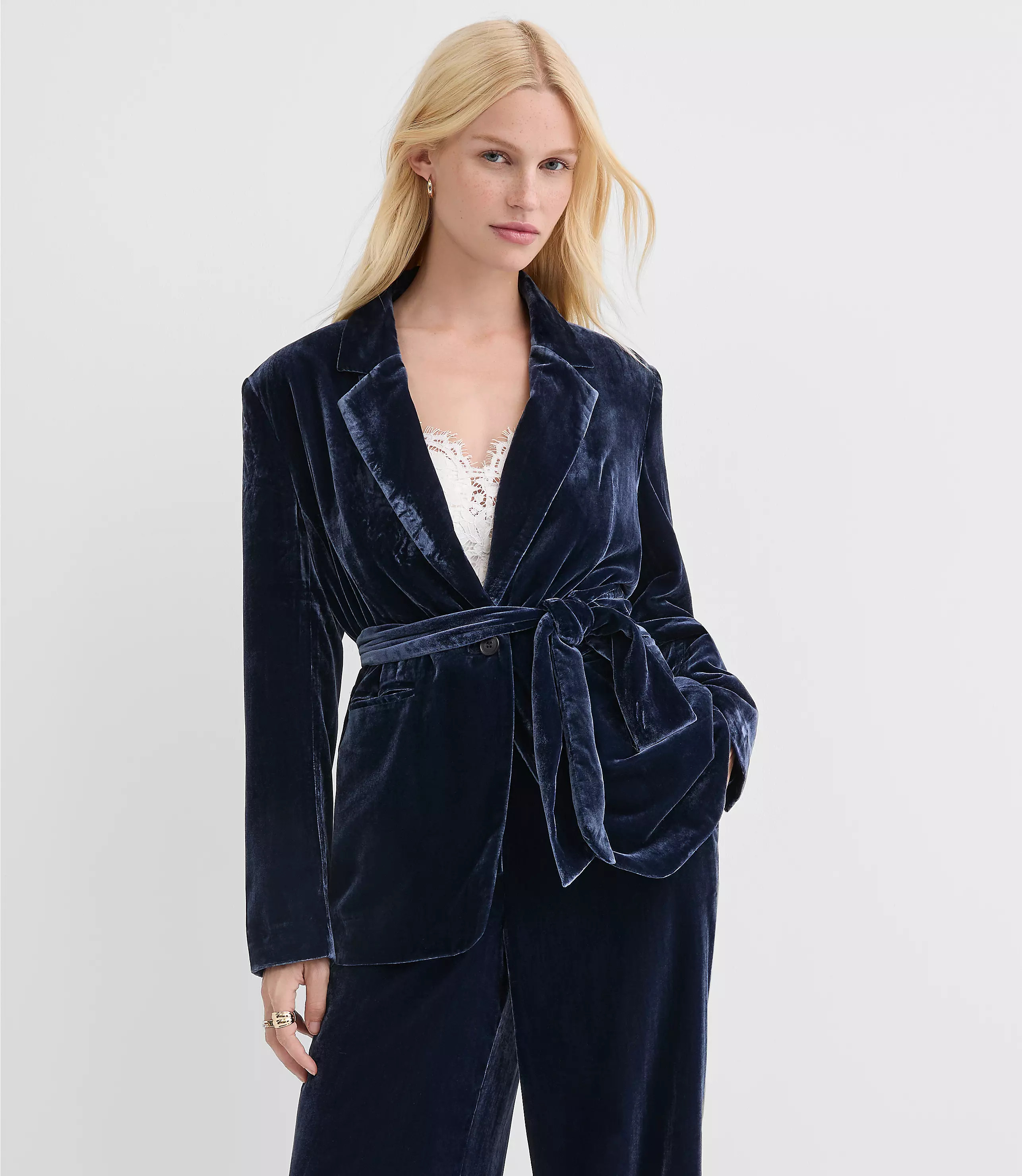Velvet Belted Modern Blazer | LOFT