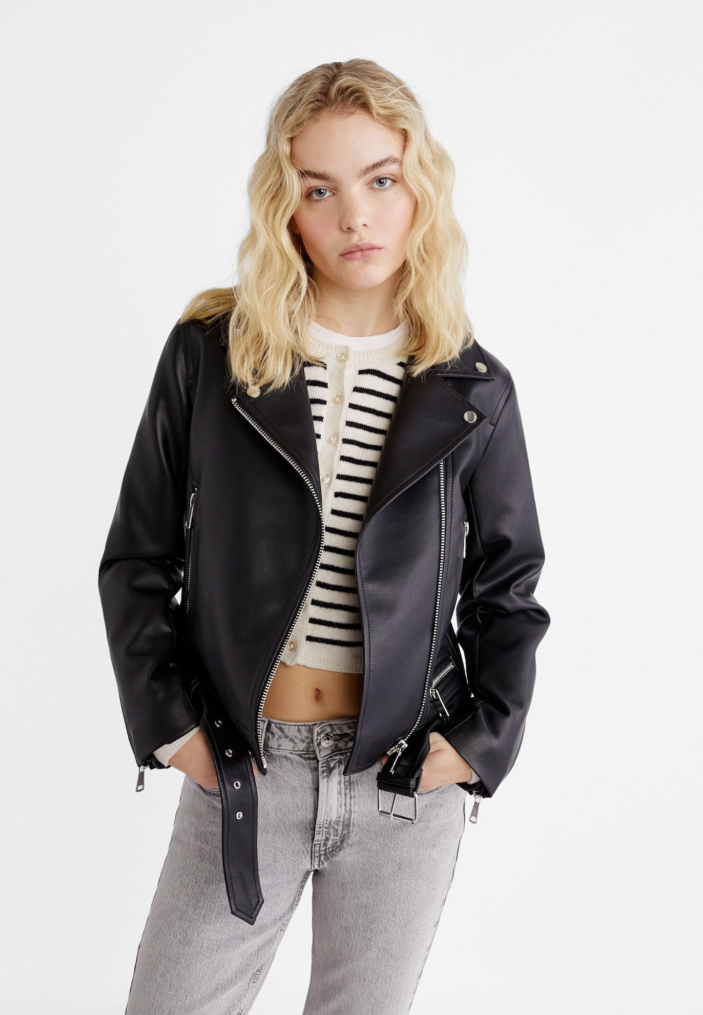 Faux leather biker jacket - Women's fashion | Stradivarius United Kingdom | Stradivarius (UK)