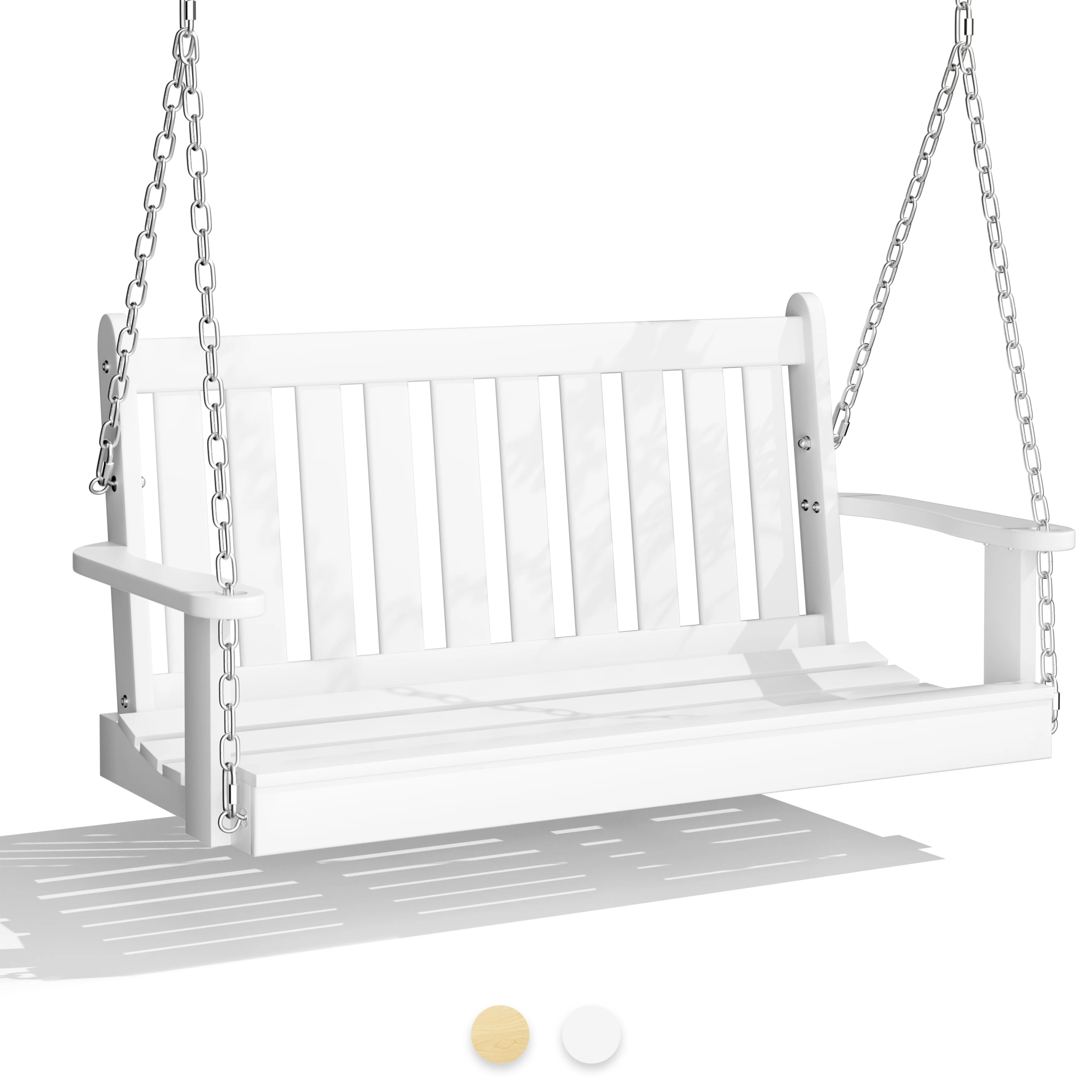 Walsunny Wooden Hanging Swing Chair Natural Wood 2-Seated Bench Swing with Hanging Chains and Coz... | Walmart (US)