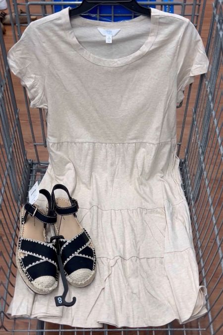 Walmart knit tiered dress in this new oatmeal color! Fits true to size. I added the espadrille flats which are very comfy, I wore them all day to my daughter’s ballet recital and they’re great! Fit true to size. #walmartfashion 

#LTKFindsUnder50 #LTKxWalmart #LTKStyleTip