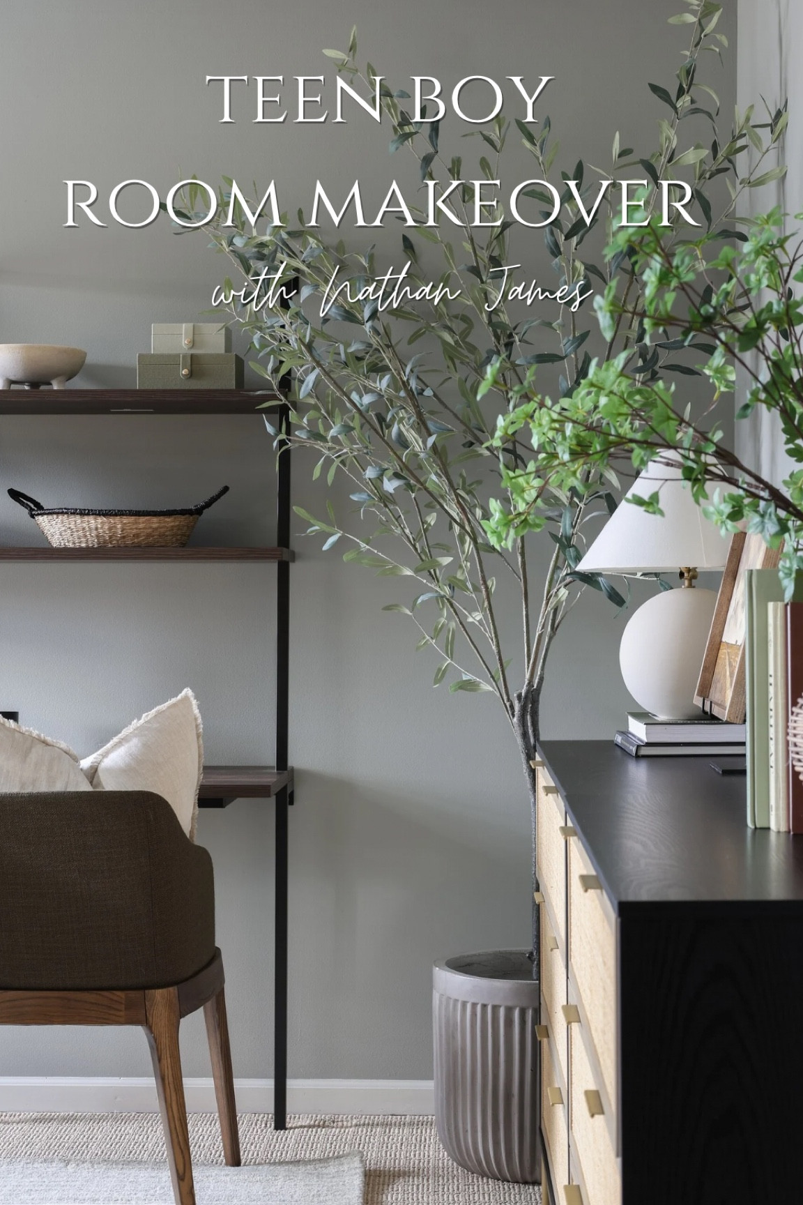 Teen room makeover, boy room makeover, pottery barn dupe, McGee and Co, shelf decorating, shelf decor, black dresser, wall mounted desk, affordable furniture 

#LTKHome #LTKKids