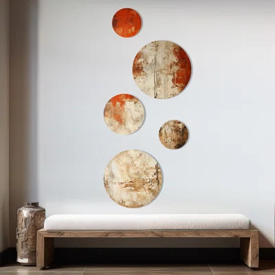 Orange Chaos Collage I - Abstract Collages Round Wall Art Set Of 5 | Wayfair North America