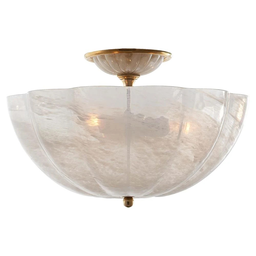 Visual Comfort Rosehill Antique Brass Metal White Glass Flush Mount - Small | Kathy Kuo Home