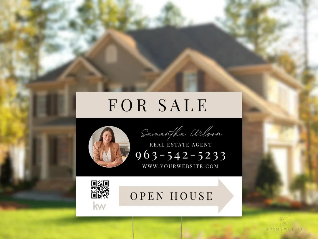 Open House Signs Directional, Real Estate Sign Qr Code, Personalized Realtor Yard Sign Canva Temp... | Etsy (Global)