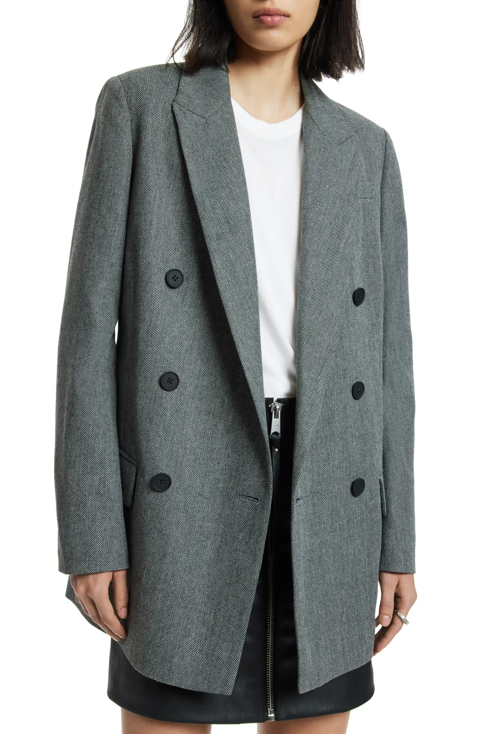 AllSaints Astrid Oversize Herringbone Double Breasted Blazer | Nordstrom | Nordstrom