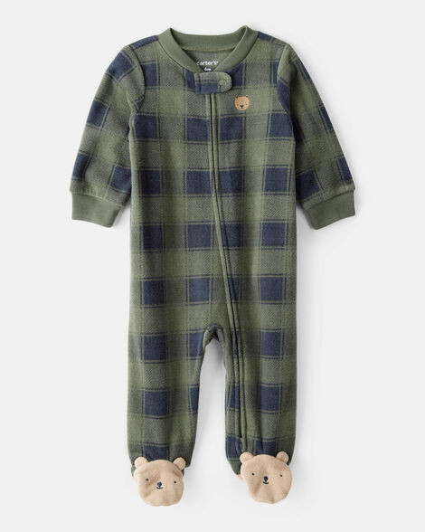 Baby Boy Bear Plaid Print Fleece Loose Fit Long-Sleeve Sleep & Play Pajamas - Green | Carter's Inc