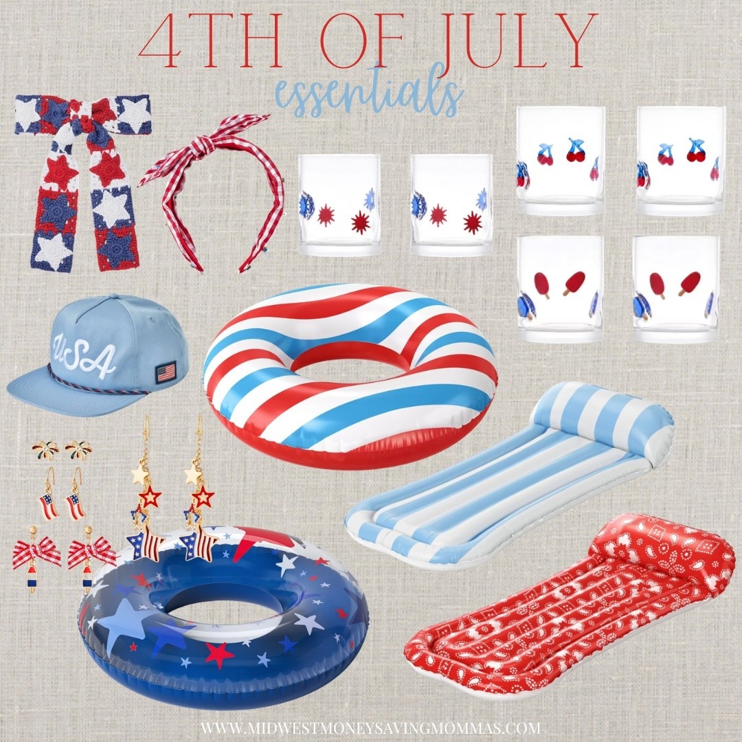 4th of July essentials!

❤️🤍💙

Pool floats 4th of July hair bow headband earrings hat glass cups hosting essentials Independence Day party summer party earrings

#LTKmomlife #LTKSeasonal #LTKgrwm