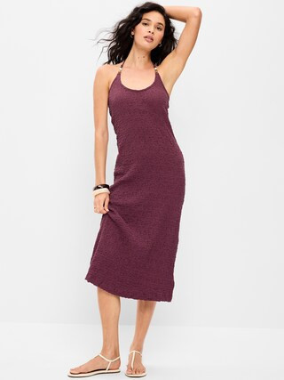 Beaded Halter-Neck Textured Midi Dress | Old Navy (US)