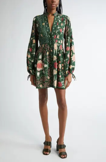 FARM Rio Pineapple Garden Long Sleeve Button Front Minidress in Pineapple Garden Green at Nordstrom Rack, Size Small | Nordstrom Rack
