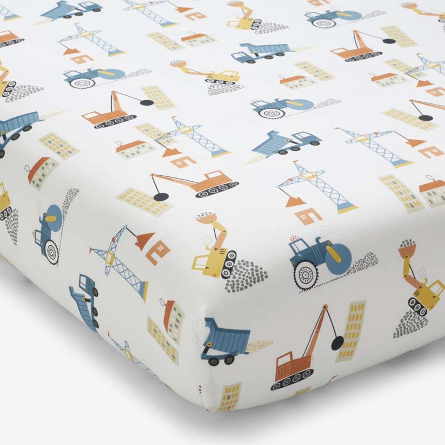City Builders Classic Cool Organic Cotton Percale Fitted Crib Sheet - White Multi | The Company Store