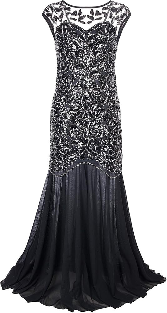PrettyGuide Women 's 1920s Black Sequin Gatsby Maxi Long Evening Prom Dress | Amazon (US)