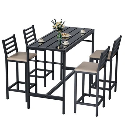 3-Piece Outdoor Patio Bar Set, 50" Rectangular Counter Height High Top Table & 2 Cushioned 41" Metal Stools, Bar Table and Chairs for Poolside, Balcon | Wayfair North America