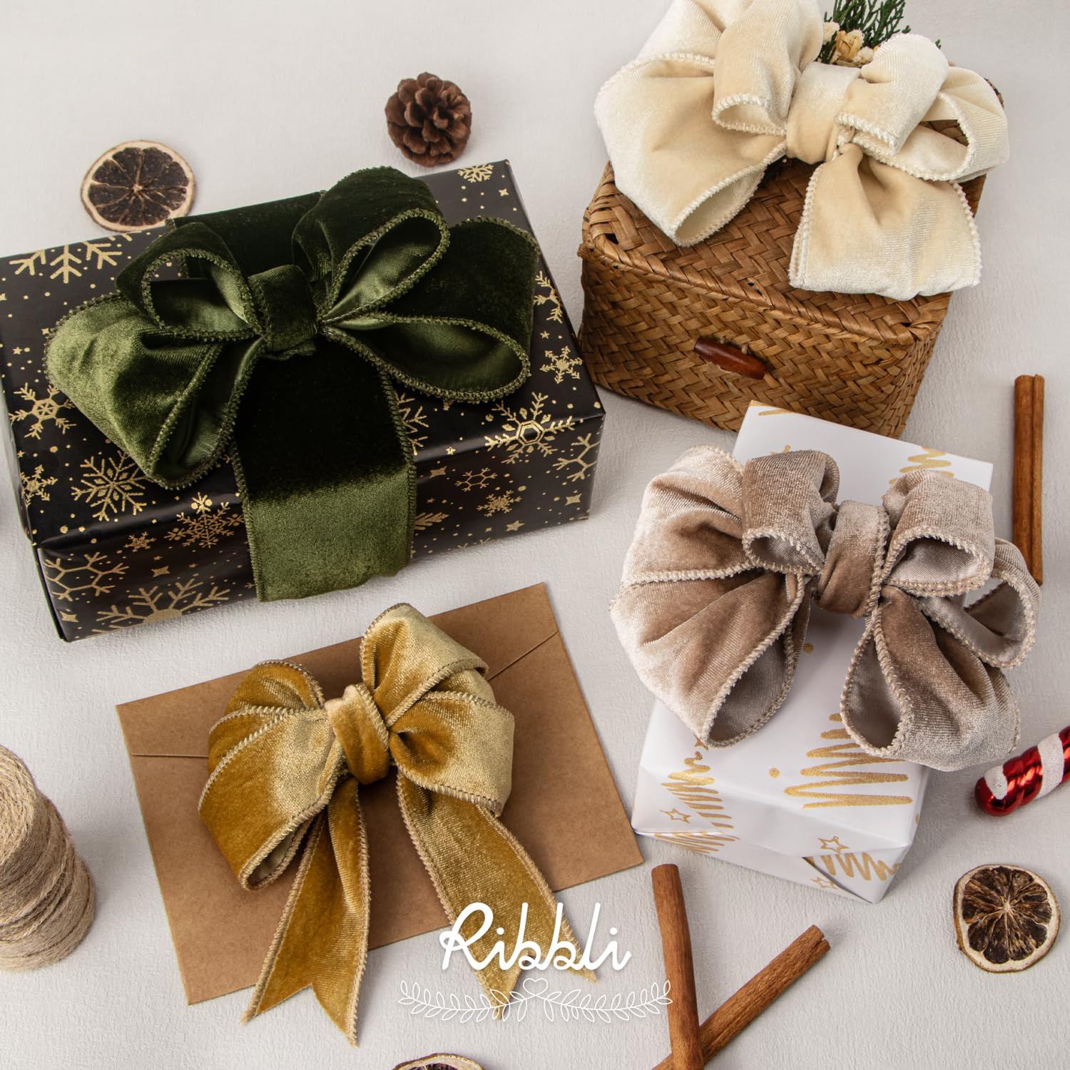 Ribbli Camel Velvet Wired Ribbon 1.5 Inch Velvet with Satin Christmas Ribbon for Gift Wrapping Ch... | Amazon (US)