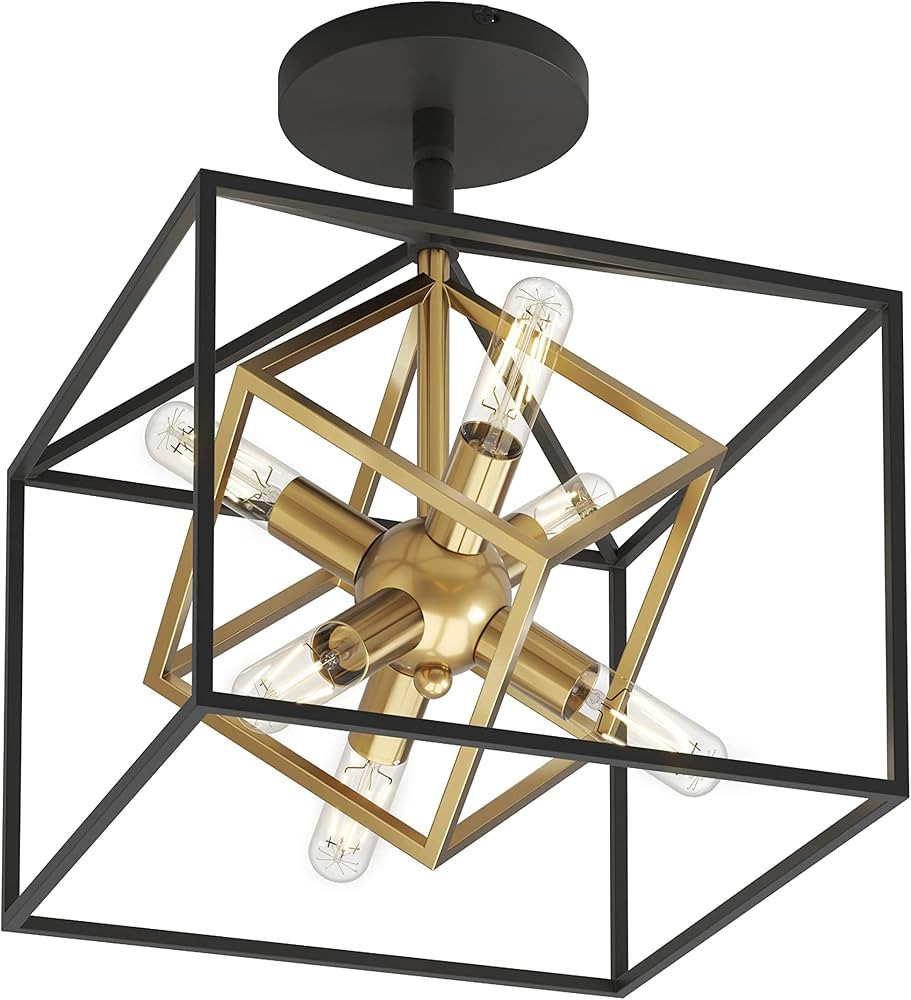 artika Imperium Modern Mid-Century Flush Mount Ceiling Light Fixture, Black and Gold Finish Geome... | Amazon (US)