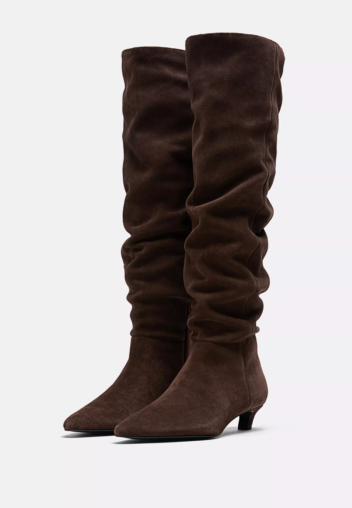 Slouchy leather kitten heel boots | Stradivarius (UK)