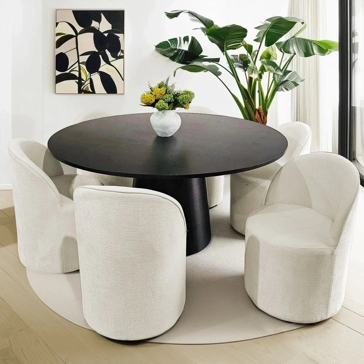 Orchid & Doris 60" Round Black Dining Table Set for 6 (7-Piece) | Pop Maison