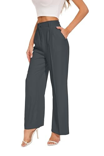 FUNYYZO Women's Wide Leg Pants High Elastic Waisted in The Back Business Work Trousers Long Straight Suit Pants | Amazon (US)