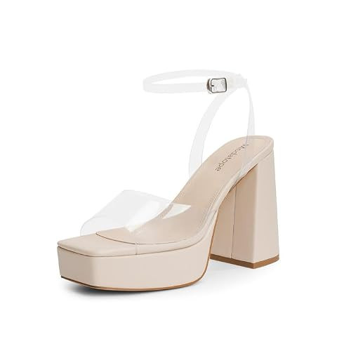 Modatop Womens Platform Sandals Open Toe Clear Platform Pumps for Women Chunky Heel Platform Heels Ankle Strap Heeled Wedding Party Sandals Shoes Size 9 | Amazon (US)